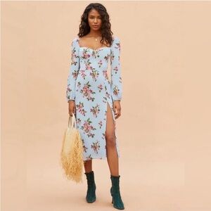 Reformation Blue and Pink Floral Long Sleeve Dress